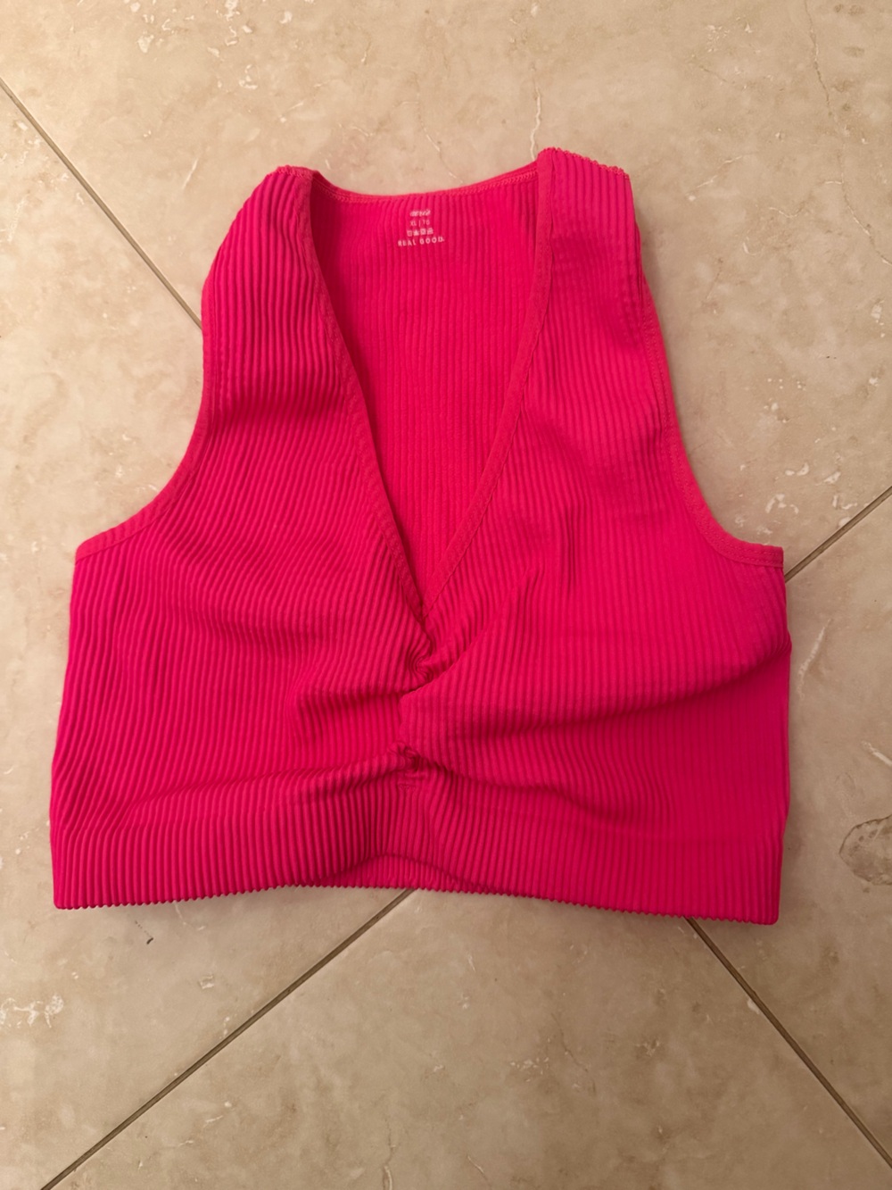 aerie Ribbed Twist-Front Crop Top — Hot Pink